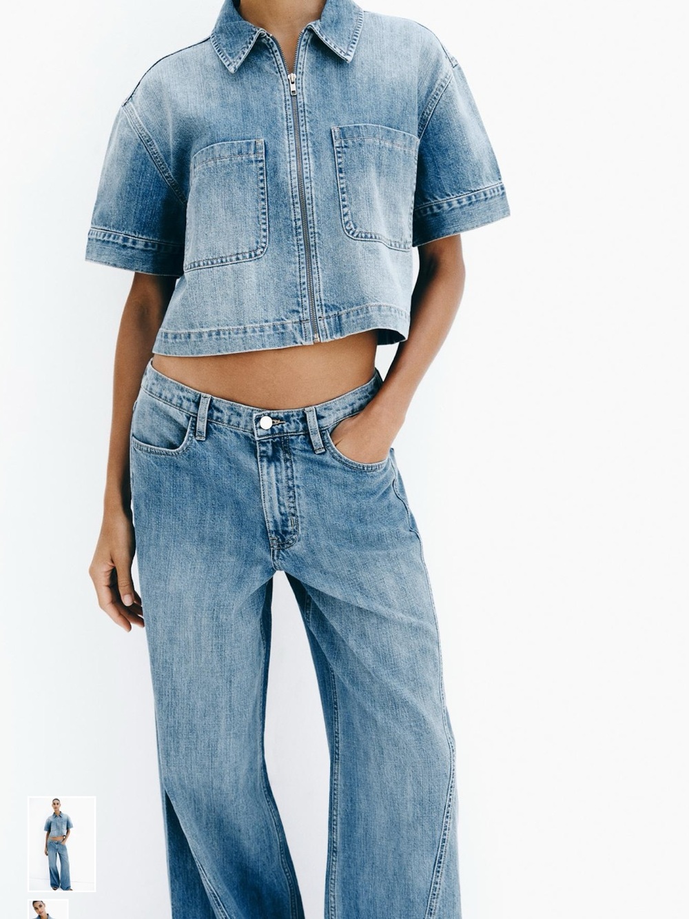 Zara Light Blue Wide-Leg Denim Jeans